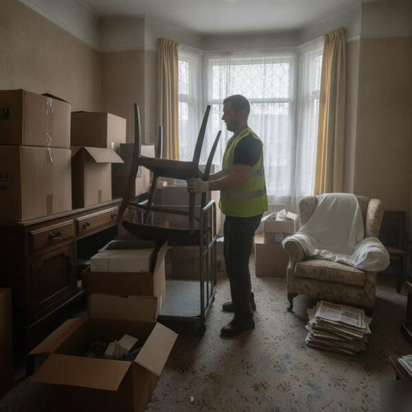 Worker clearing furniture from probate house clearance property in Tunbridge Wells